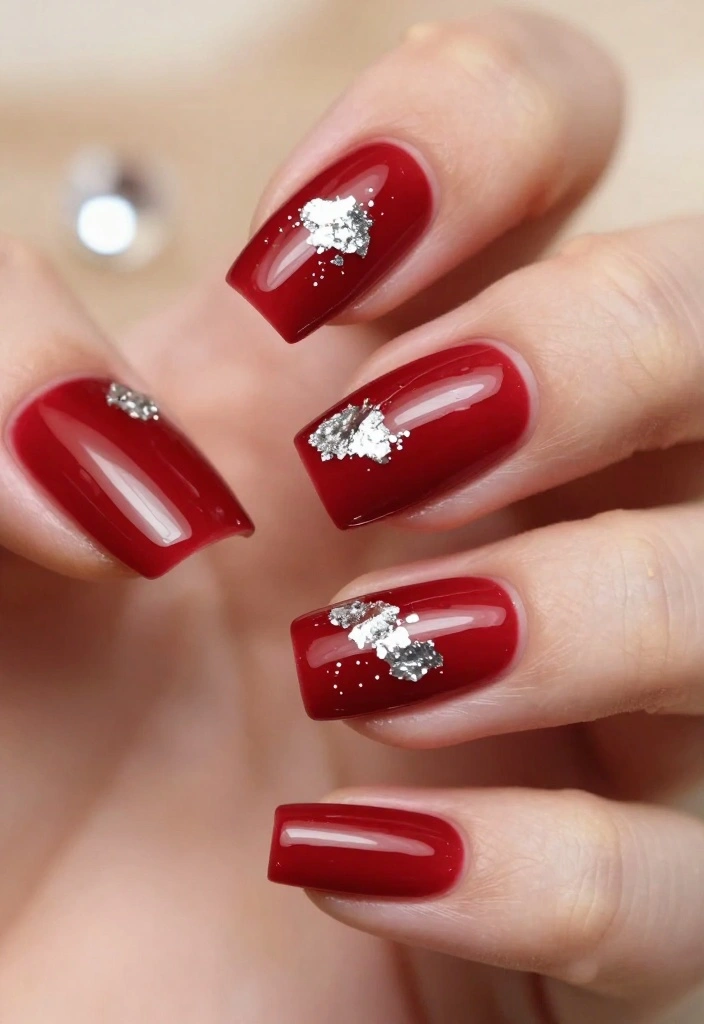 18 Gorgeous Red Valentine's Day Nail Art Ideas Perfect for Date Night! - 7. Red with Silver Foil 1