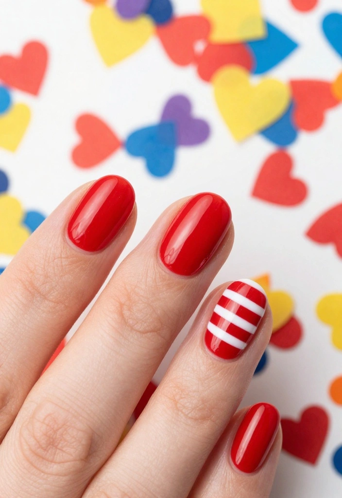 18 Gorgeous Red Valentine's Day Nail Art Ideas Perfect for Date Night! - 8. Red and White Stripes 1