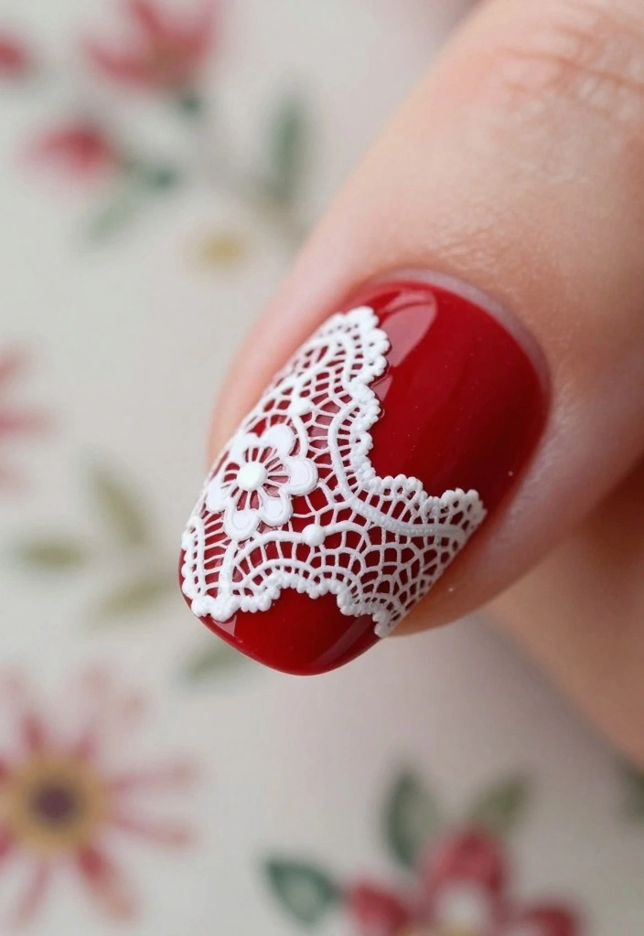 18 Gorgeous Red Valentine's Day Nail Art Ideas Perfect for Date Night! - 9. Red with Lace Details 1