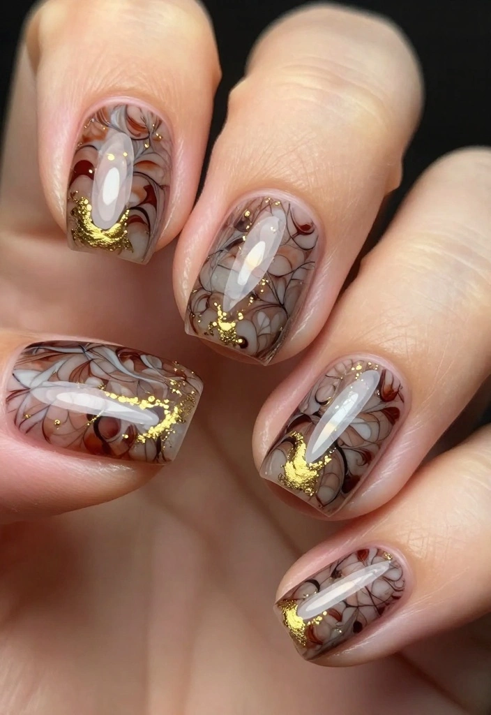 18 Quince Nail Trends That Are Taking the Fashion World by Storm! - 12. Quince Marbling with Gold 1