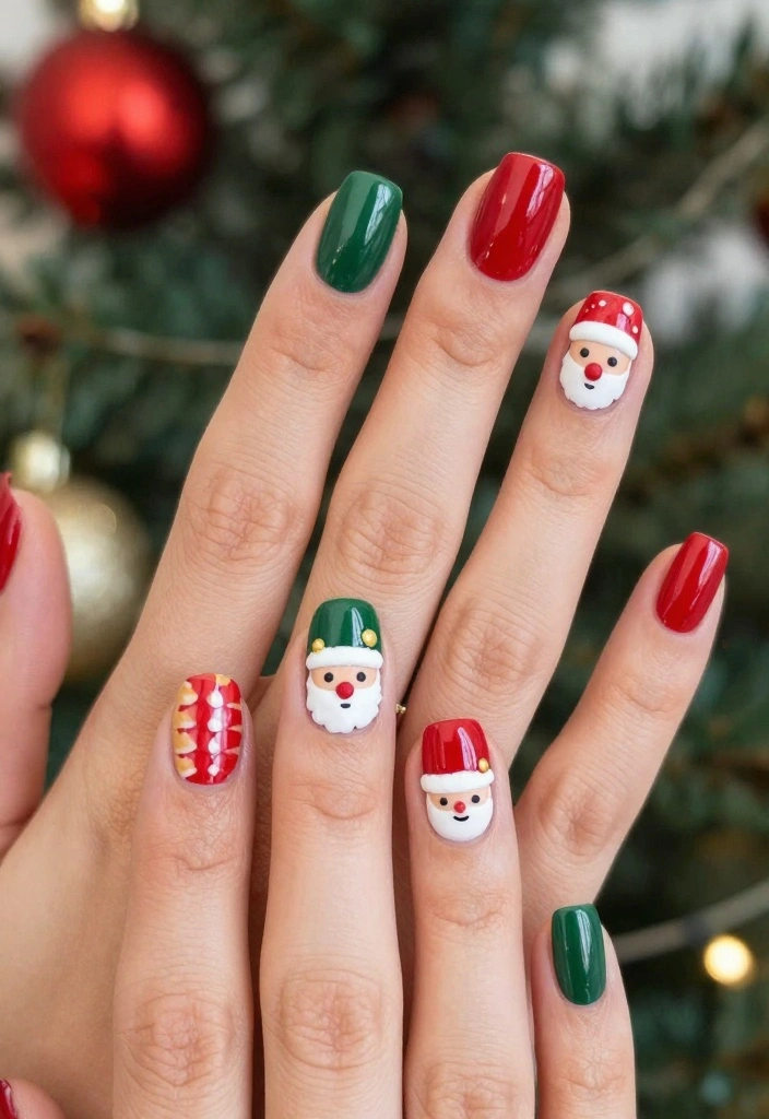 18 Trendy Holiday Nail Designs That Everyone Will Be Talking About (Don't Miss #14!) - 14. Artistic Santa Claus Faces 1