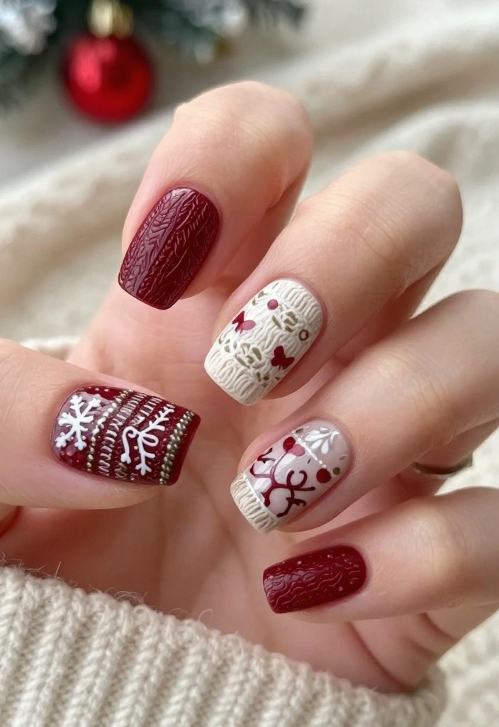 18 Trendy Holiday Nail Designs That Everyone Will Be Talking About (Don't Miss #14!) - 18. Cozy Sweater Patterns 1