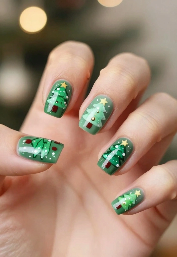 18 Trendy Holiday Nail Designs That Everyone Will Be Talking About (Don't Miss #14!) - 7. Elegant Christmas Tree Motif 1