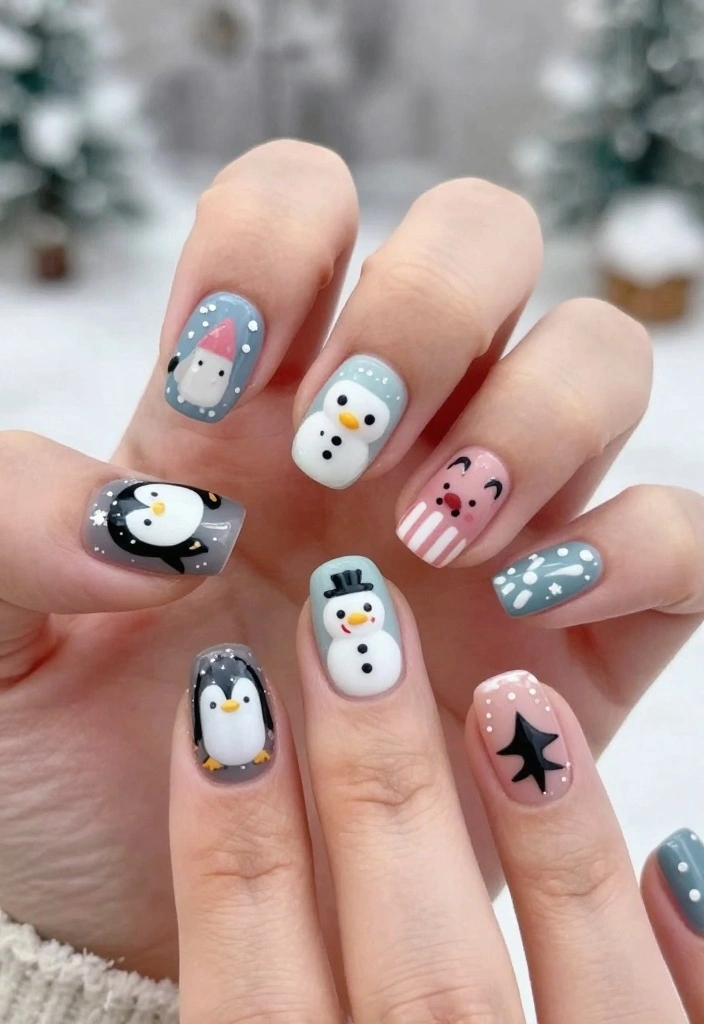 18 Trendy Holiday Nail Designs That Everyone Will Be Talking About (Don't Miss #14!) - 9. Charming Winter Animals 1