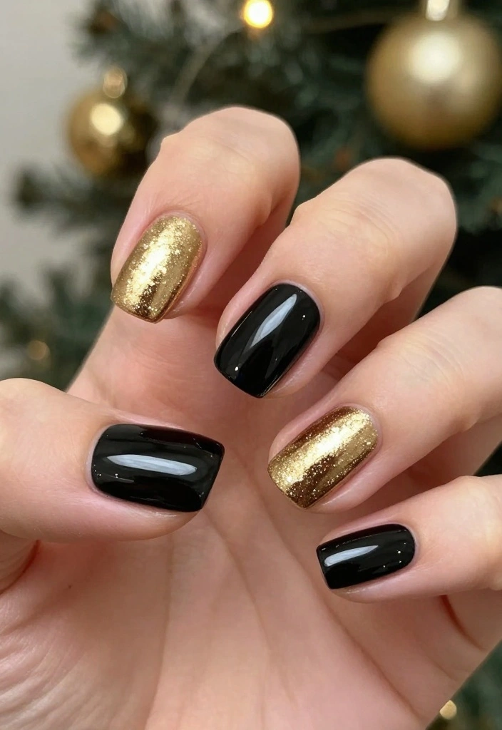 18 Trendy Simple Holiday Nails That Will Leave Everyone in Awe! - 13. Elegant Black and Gold Design 1