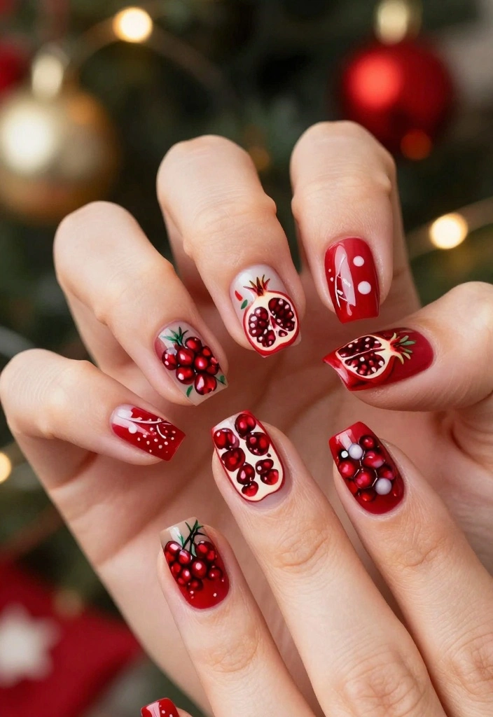 18 Trendy Simple Holiday Nails That Will Leave Everyone in Awe! - 16. Festive Fruit Nail Art 1