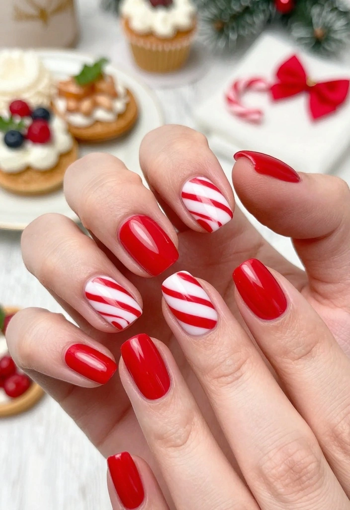 18 Trendy Simple Holiday Nails That Will Leave Everyone in Awe! - 5. Simple Candy Cane Stripes 1