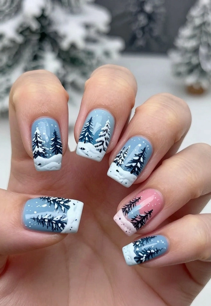 18 Trendy Simple Holiday Nails That Will Leave Everyone in Awe! - 8. Snowy Scenic Landscape 1