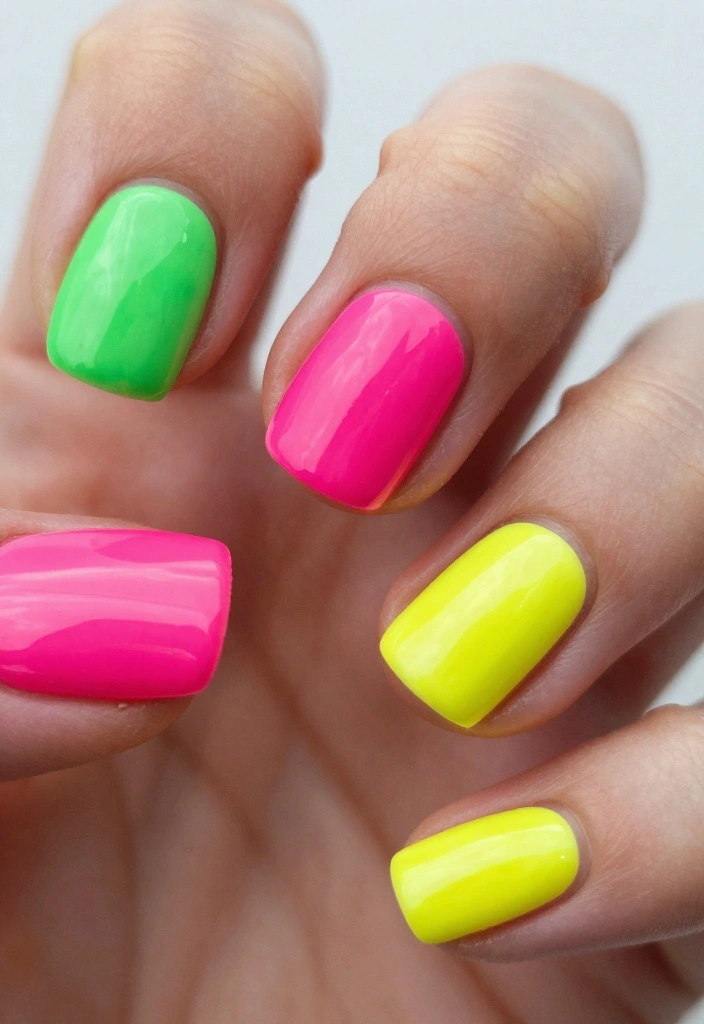 18 Unique Short Gel Nail Designs That Will Make a Statement! - 7. Neon Dreams 1