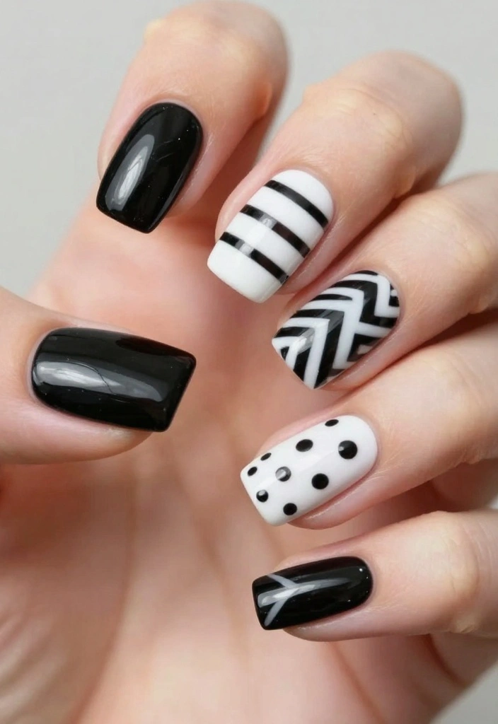 18 Vibrant Colorful Nail Designs Perfect for Your Spring Vibes! - 10. Chic Black and White 1