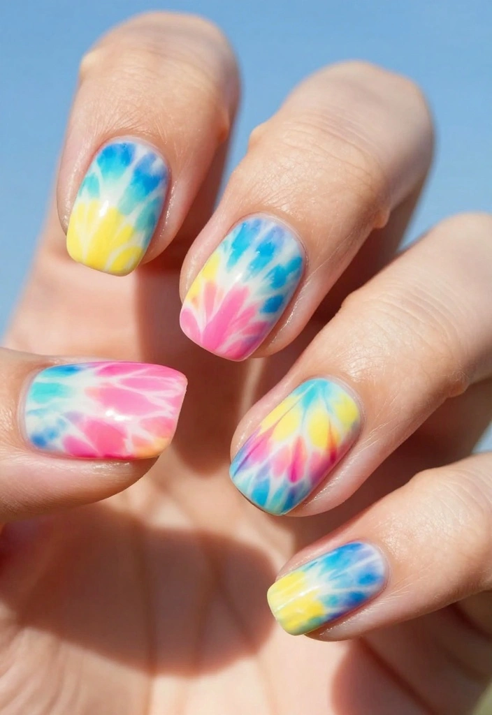 18 Vibrant Colorful Nail Designs Perfect for Your Spring Vibes! - 11. Tie-Dye Delight 1
