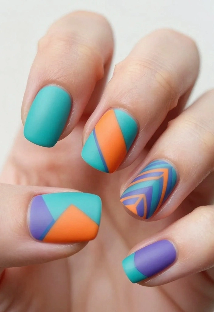 18 Vibrant Colorful Nail Designs Perfect for Your Spring Vibes! - 4. Geometric Delight 1