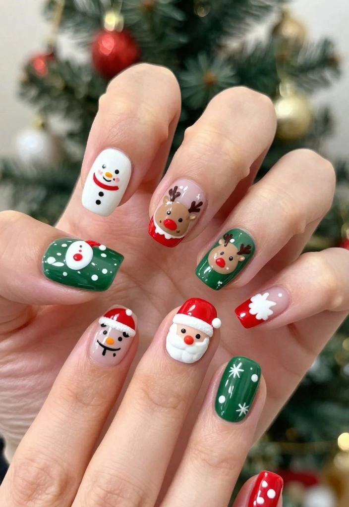 19 Christmas Winter Nails That Will Transform Your Look This Holiday Season (You’ll Be Obsessed!) - 15. Cute Holiday Characters 1