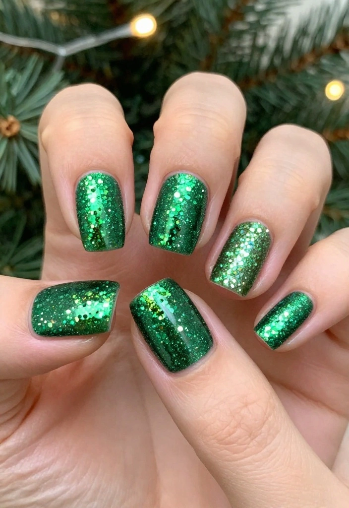 19 Christmas Winter Nails That Will Transform Your Look This Holiday Season (You’ll Be Obsessed!) - 3. Festive Green Sparkle 1
