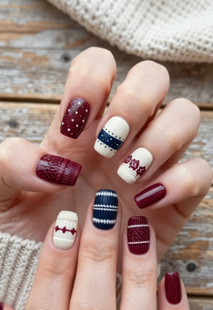 19 Christmas Winter Nails That Will Transform Your Look This Holiday Season (You’ll Be Obsessed!) - 5. Cozy Sweater Patterns 1