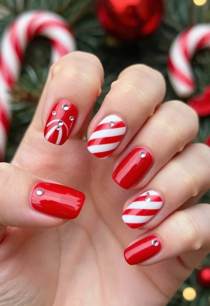 19 Christmas Winter Nails That Will Transform Your Look This Holiday Season (You’ll Be Obsessed!) - 7. Candy Cane Stripes 1