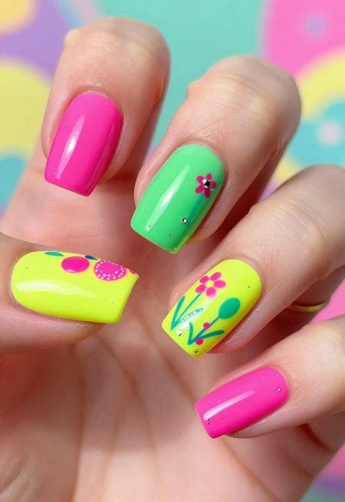 19 Christmas Winter Nails That Will Transform Your Look This Holiday Season (You’ll Be Obsessed!) - 9. Bright and Festive Neon 1