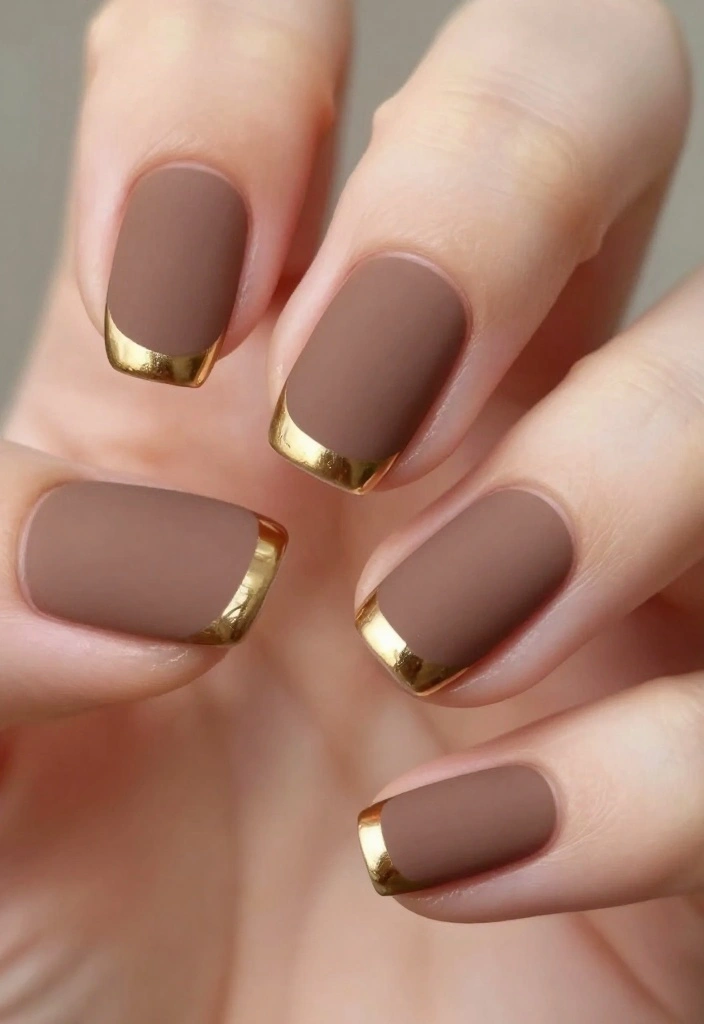19 Creative Brown and Gold Nail Designs to Inspire Your Next Manicure! - 1. Chic Matte Brown with Gold Tips 1