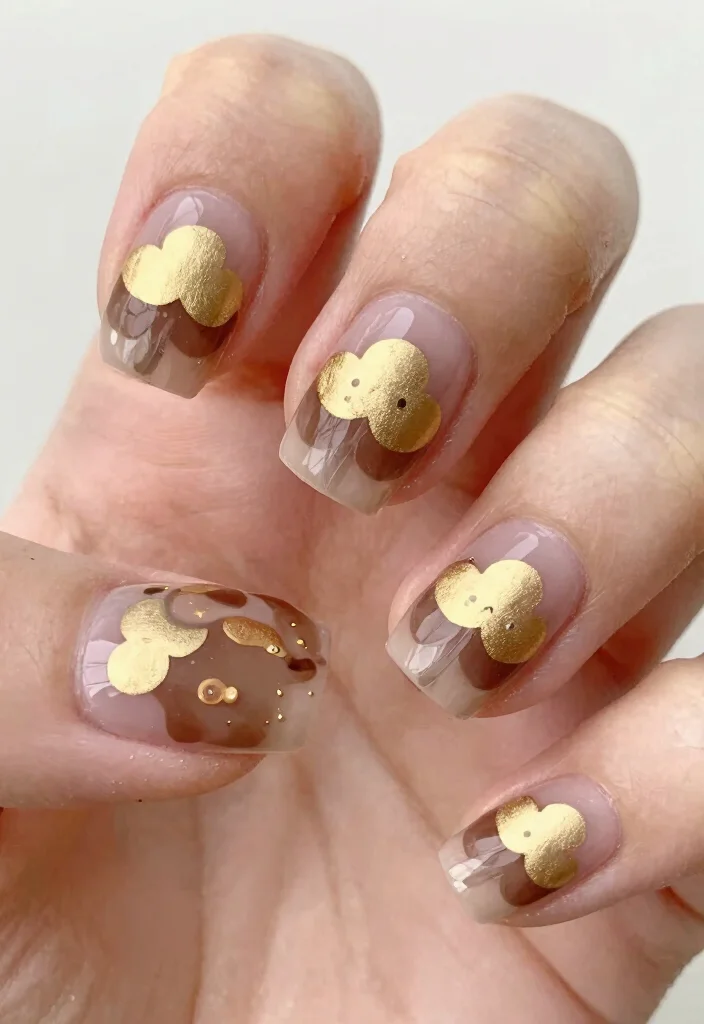 19 Creative Brown and Gold Nail Designs to Inspire Your Next Manicure! - 16. Whimsical Brown and Gold Cloud Nails 1