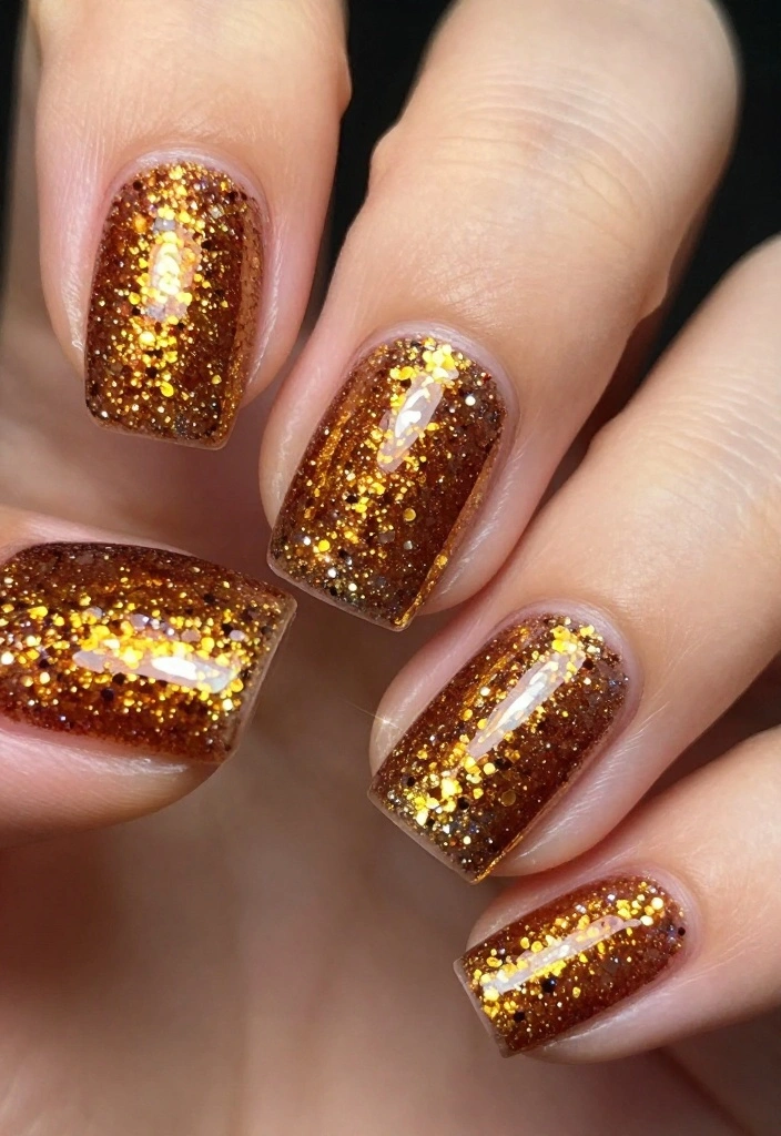 19 Creative Brown and Gold Nail Designs to Inspire Your Next Manicure! - 17. Textured Glitter Brown and Gold Nails 1
