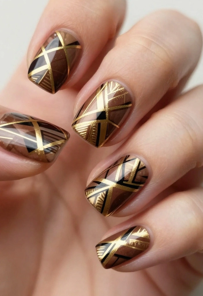 19 Creative Brown and Gold Nail Designs to Inspire Your Next Manicure! - 3. Geometric Brown and Gold Patterns 1