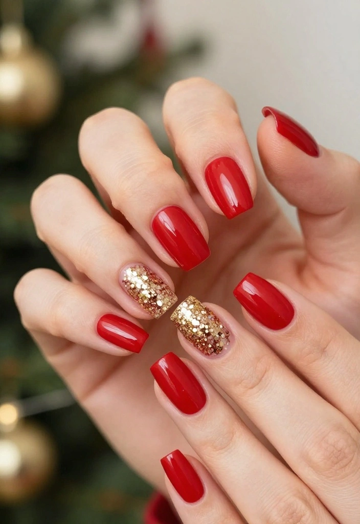 19 Easy Christmas Holiday Nail Designs That Take Less Than 10 Minutes! - 1. Classic Red with a Twist 1
