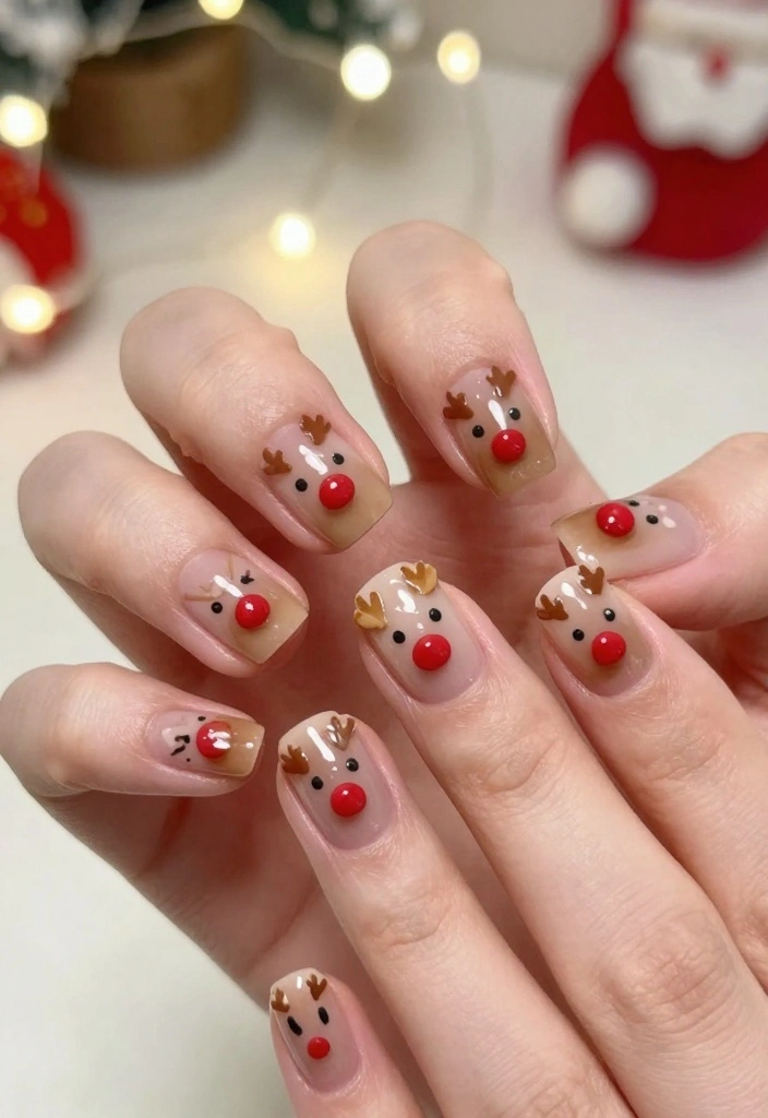 19 Easy Christmas Holiday Nail Designs That Take Less Than 10 Minutes! - 10. Simple Reindeer Faces 1