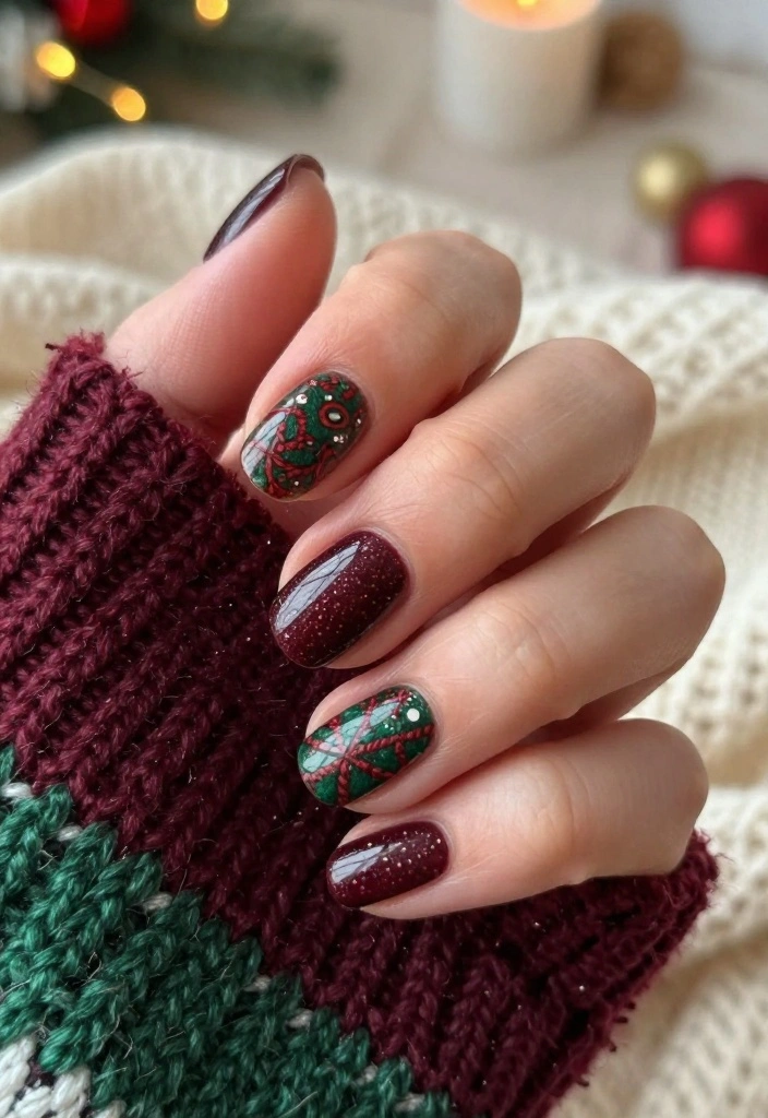19 Easy Christmas Holiday Nail Designs That Take Less Than 10 Minutes! - 15. Warm Sweater Knit 1