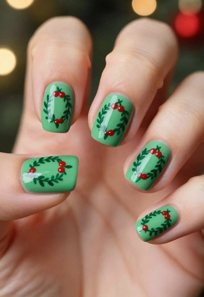 19 Easy Christmas Holiday Nail Designs That Take Less Than 10 Minutes! - 18. Simple Christmas Wreath 1