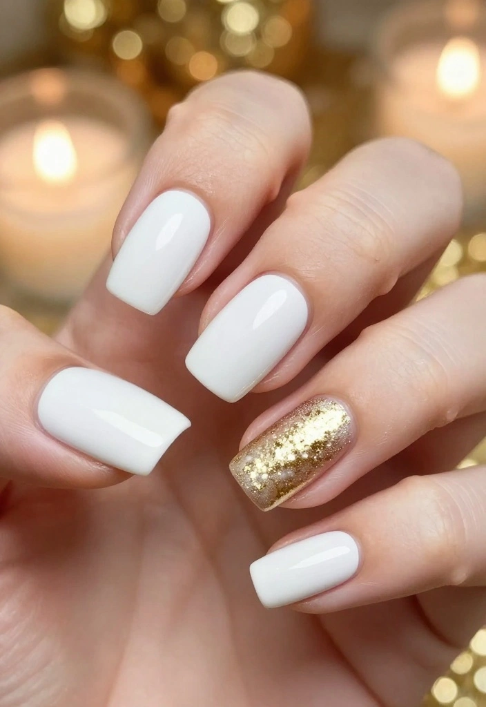 19 Easy Christmas Holiday Nail Designs That Take Less Than 10 Minutes! - 4. Glittery Gold and White 1