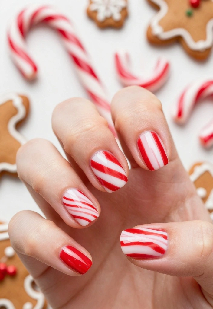19 Easy Christmas Holiday Nail Designs That Take Less Than 10 Minutes! - 5. Candy Cane Stripes 1