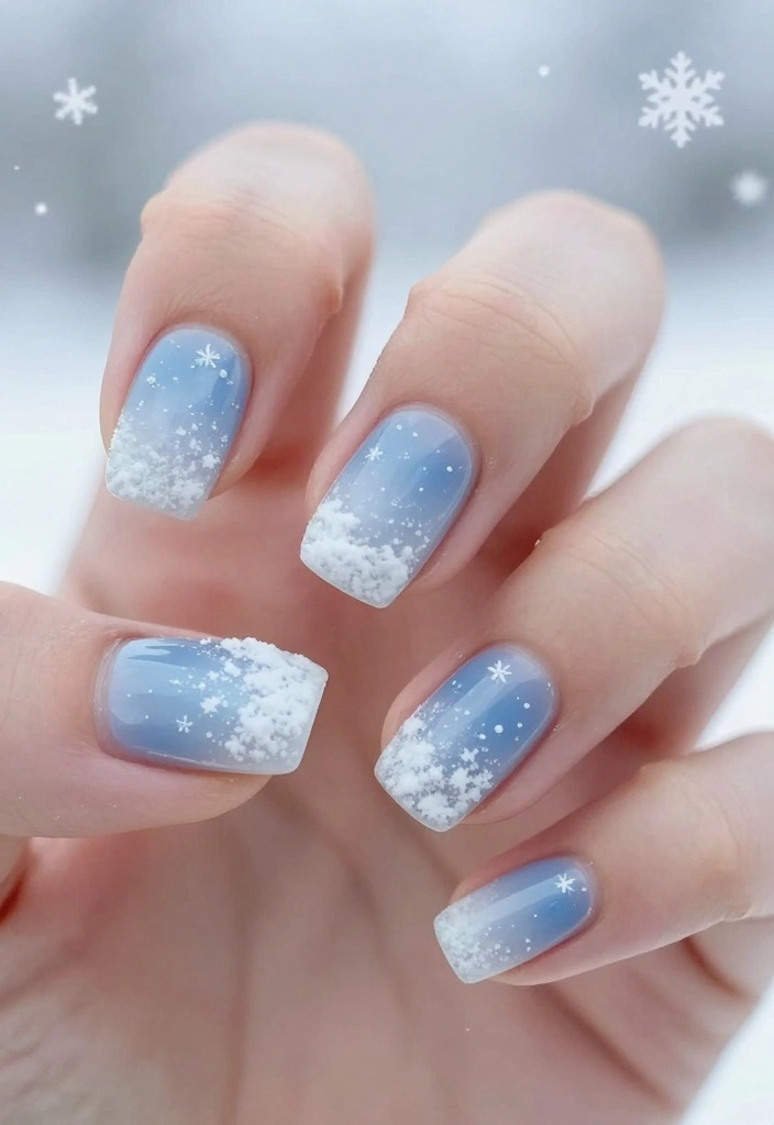 19 Easy Christmas Holiday Nail Designs That Take Less Than 10 Minutes! - 7. Simple Snow Ombre 1