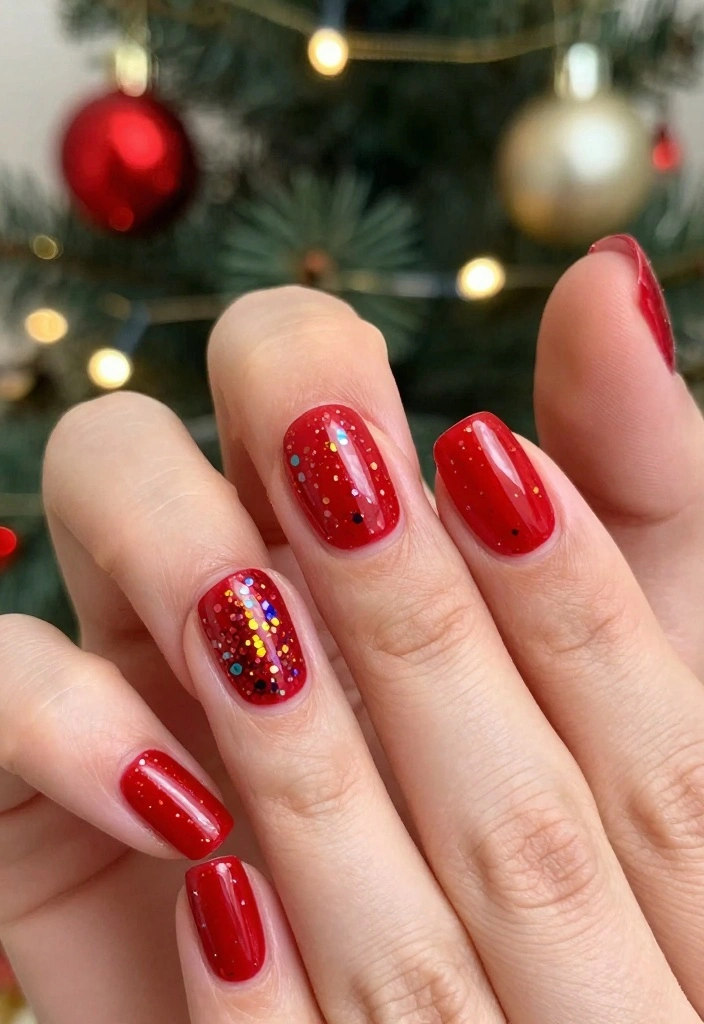 19 Easy Christmas Holiday Nail Designs That Take Less Than 10 Minutes! - 8. Festive Glitter Dots 1