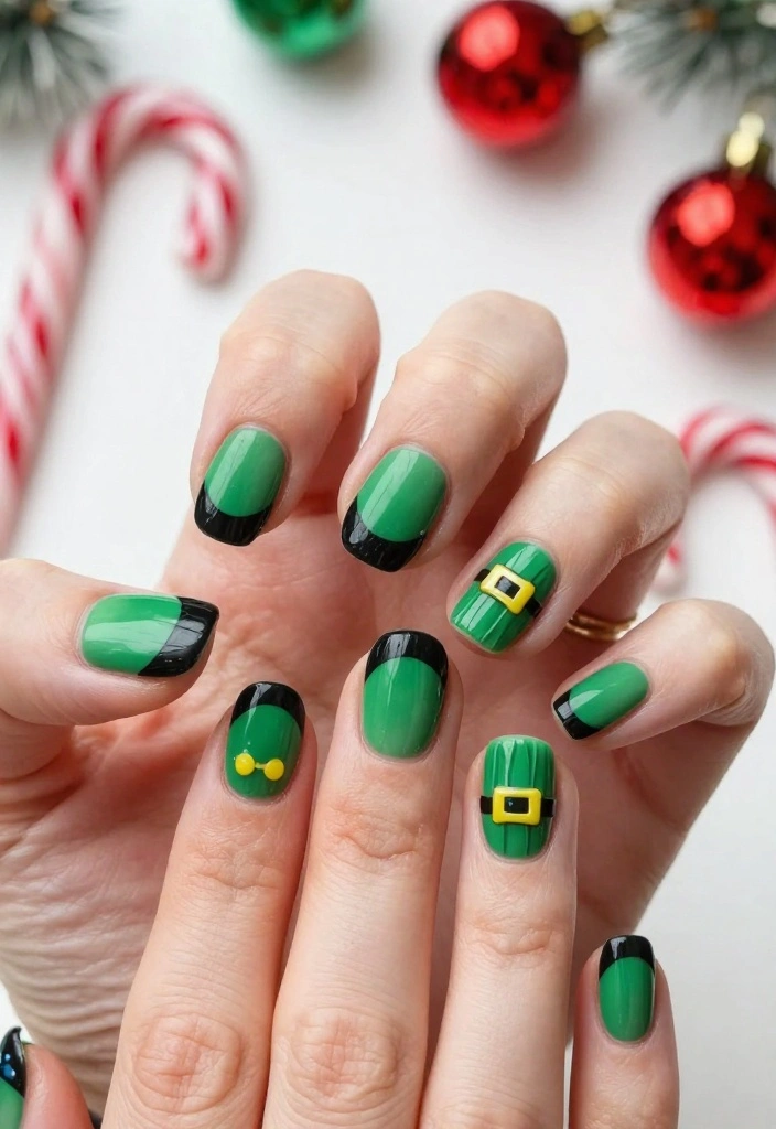 19 Easy Christmas Holiday Nail Designs That Take Less Than 10 Minutes! - 9. Elf Shoe Tips 1