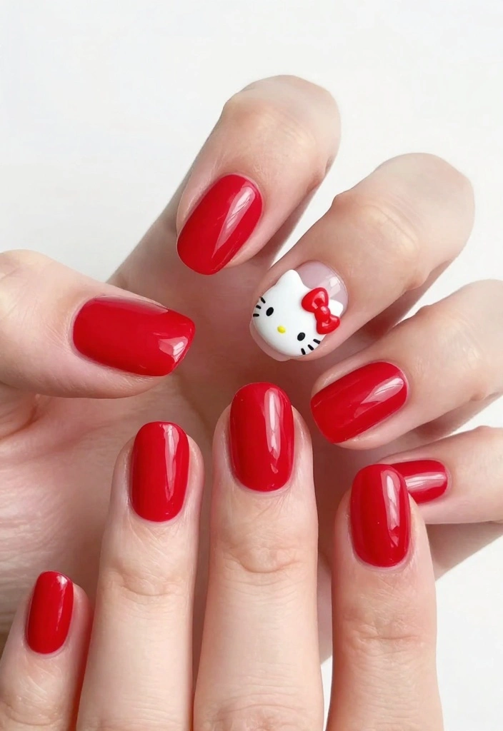 19 Sanrio Nails That Will Make You Fall in Love with Nail Art! - 1. Hello Kitty Classic 1