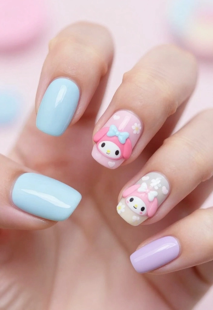 19 Sanrio Nails That Will Make You Fall in Love with Nail Art! - 2. My Melody Pastels 1