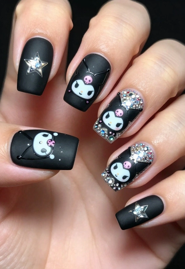 19 Sanrio Nails That Will Make You Fall in Love with Nail Art! - 5. Kuromi's Punk Glam 1