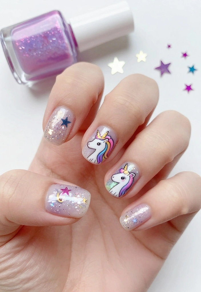 19 Themed Kids Nail Designs That Will Wow Their Friends at Every Party! - 1. Sparkly Unicorns 1