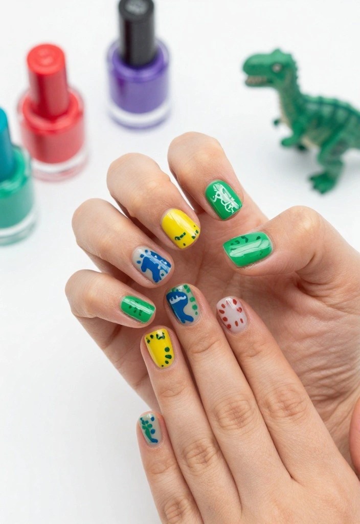 19 Themed Kids Nail Designs That Will Wow Their Friends at Every Party! - 2. Dino-Mite Designs 1