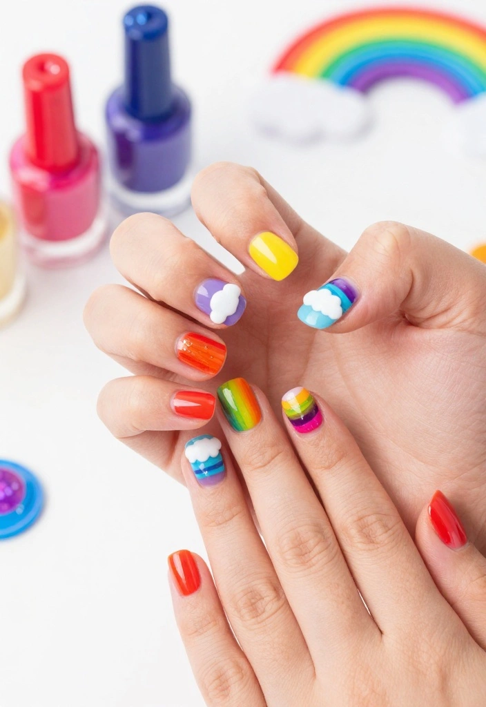 19 Themed Kids Nail Designs That Will Wow Their Friends at Every Party! - 5. Rainbow Connection 1