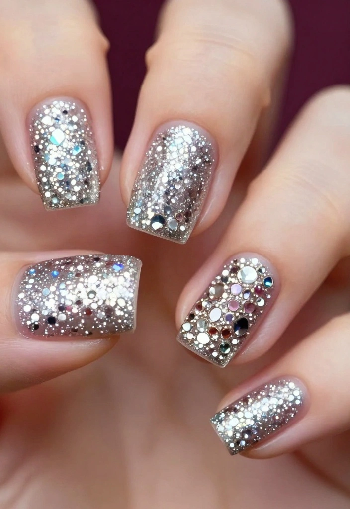 19 Trending Silver Glitter Nails Styles You Must Try Right Now! - 12. Silver Glitter and Jewels 1