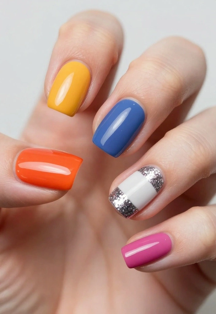 19 Trending Silver Glitter Nails Styles You Must Try Right Now! - 15. Silver Glitter with Color Blocking 1