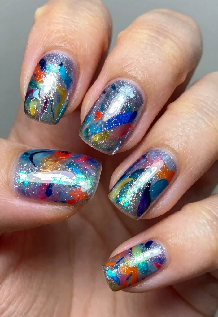 19 Trending Silver Glitter Nails Styles You Must Try Right Now! - 17. Silver Glitter with Abstract Designs 1