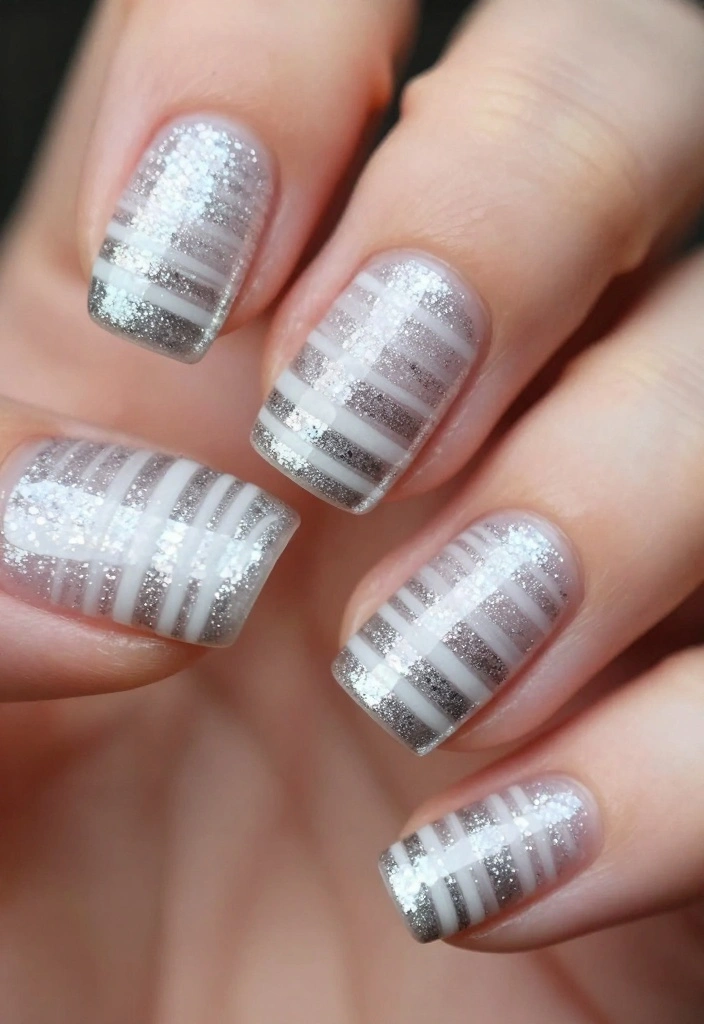 19 Trending Silver Glitter Nails Styles You Must Try Right Now! - 3. Silver Glitter Stripes 1