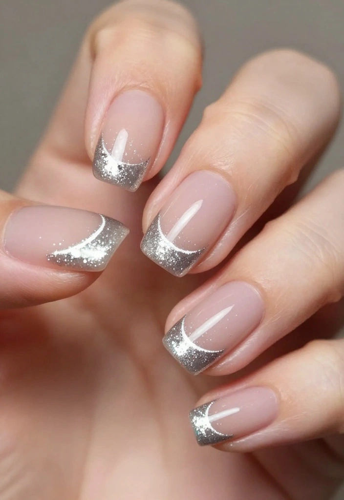 19 Trending Silver Glitter Nails Styles You Must Try Right Now! - 4. Half Moon Glitter 1