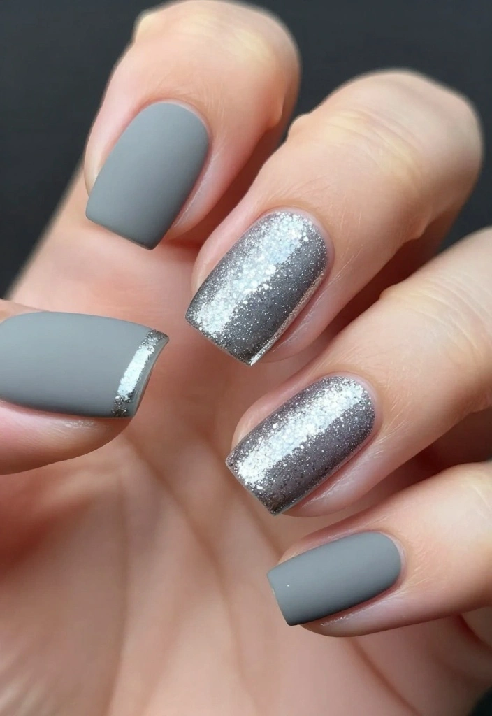 19 Trending Silver Glitter Nails Styles You Must Try Right Now! - 6. Glitter and Matte Contrast 1