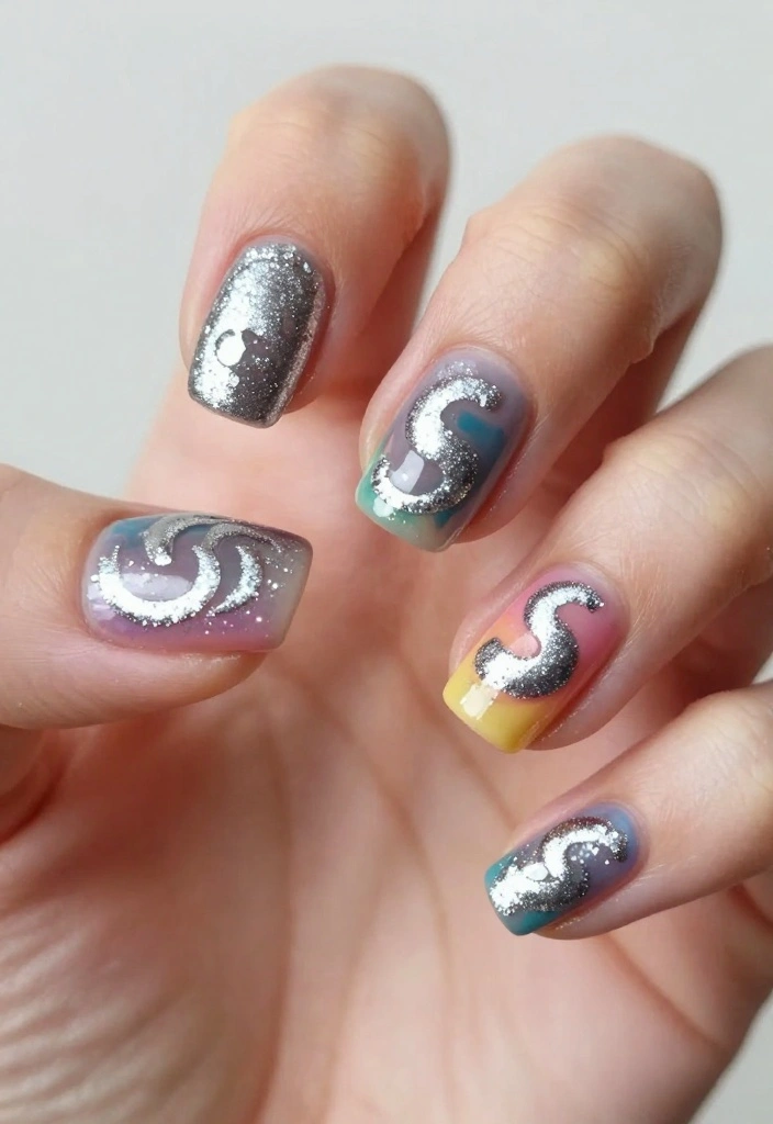 19 Trending Silver Glitter Nails Styles You Must Try Right Now! - 8. Glitter Swirls 1