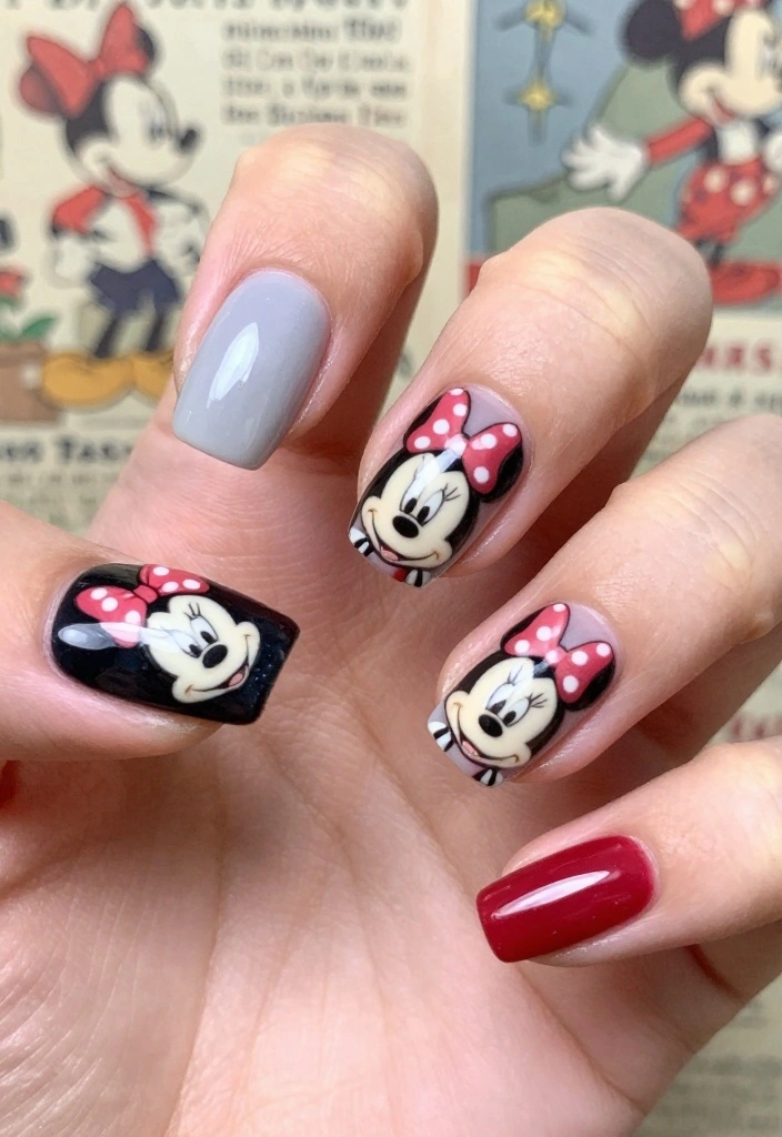 19 Whimsical Minnie Mouse Nails That Will Make You Say 'Wow!' - 10. Retro Minnie Mouse Nails 1