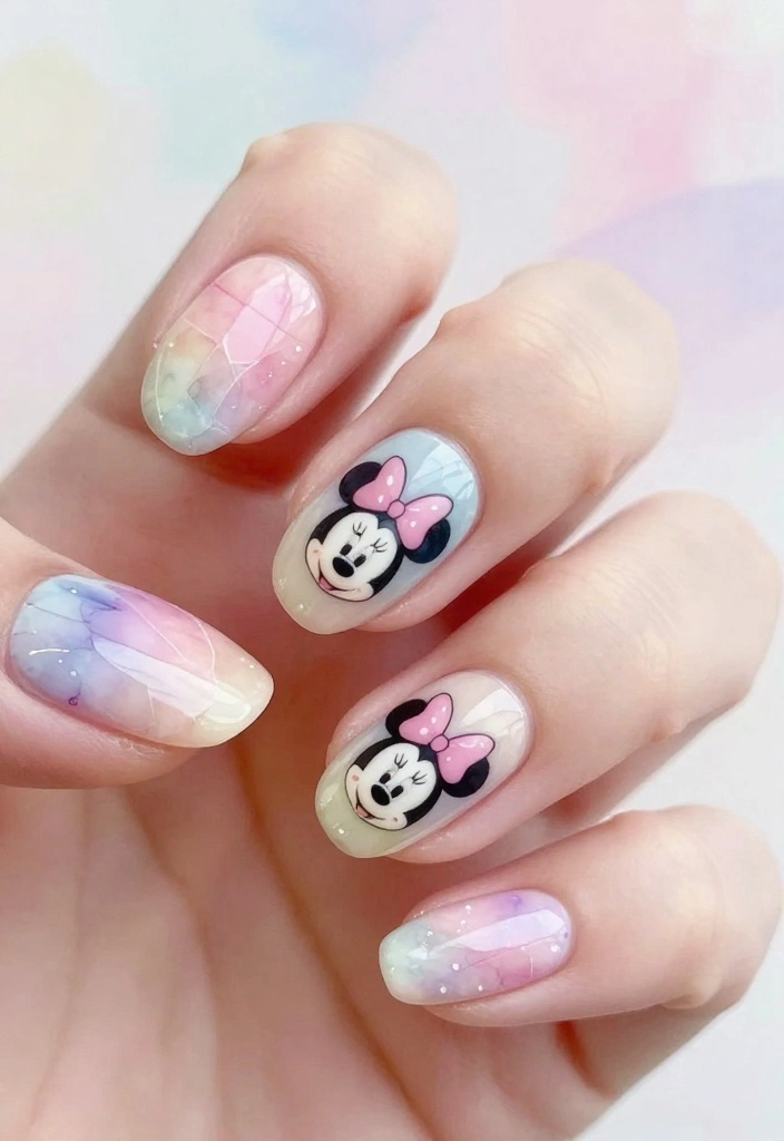 19 Whimsical Minnie Mouse Nails That Will Make You Say 'Wow!' - 12. Minnie Mouse Watercolor Nails 1