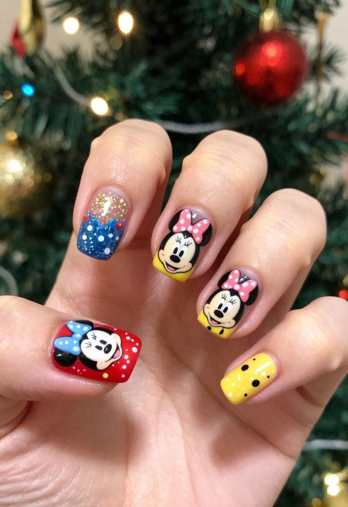 19 Whimsical Minnie Mouse Nails That Will Make You Say 'Wow!' - 19. Festival Minnie Mouse Nails 1